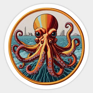 City Octopus Embroidered Patch Sticker